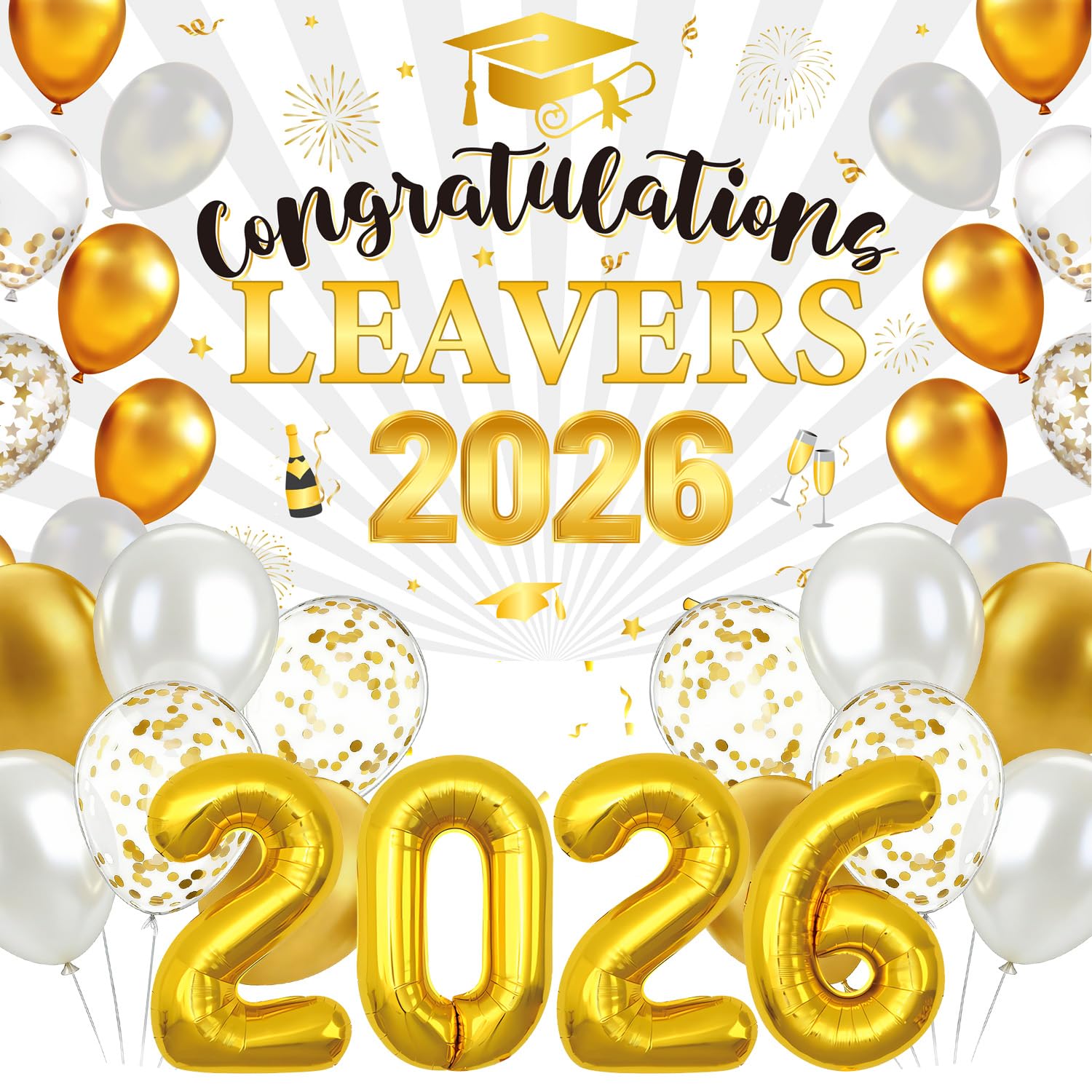 Luvart Graduation Decorations Backdrop - Class of 2026 Graduation Decorations, Congraduation Leavers 2026 Colorful Backdrop Party Decor with Balloons