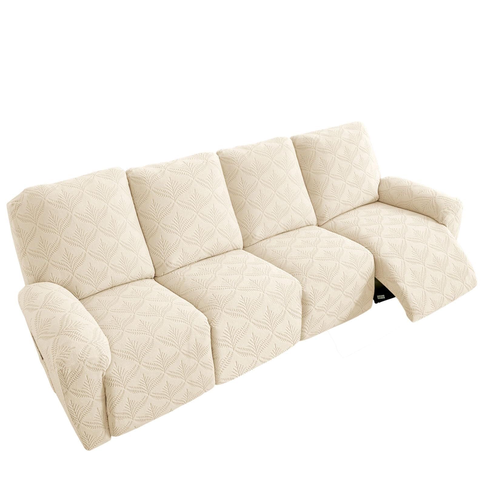 BEIWOSHA Jacquard Recliner Chair Covers, Stretch Polyester Spandex Recliner Cover, Reclining Sofa Cover with Elastic Side Pocket, Armchair Cover(Cream,4 posti)