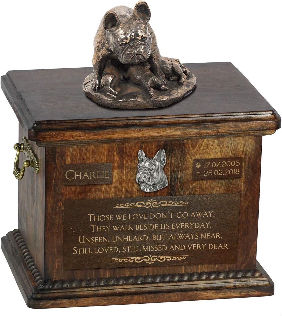 Art-Dog Custom Dog Sitting Statue Memorial Urn - Handmade Cold Cast Bronze on Birch Base – Sturdy and Stylish Urn for Dog’s Ashes – 8.3x11.4x8.7 – 5l – French Bulldog II