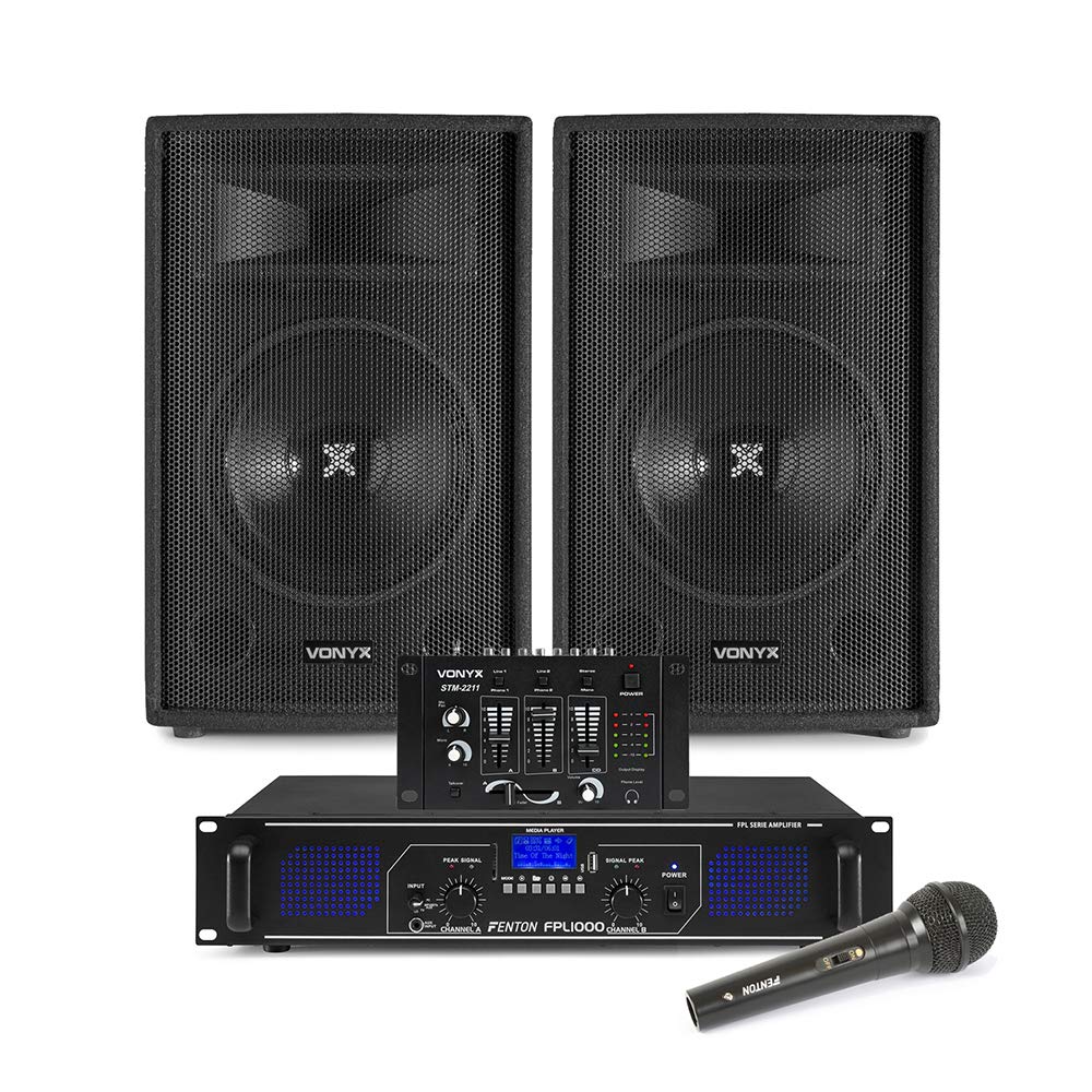 Buy SL 12" Bluetooth PA Speakers and Amplifier, Mixer and Mic FPL1000 MP3 Mobile DJ Online at