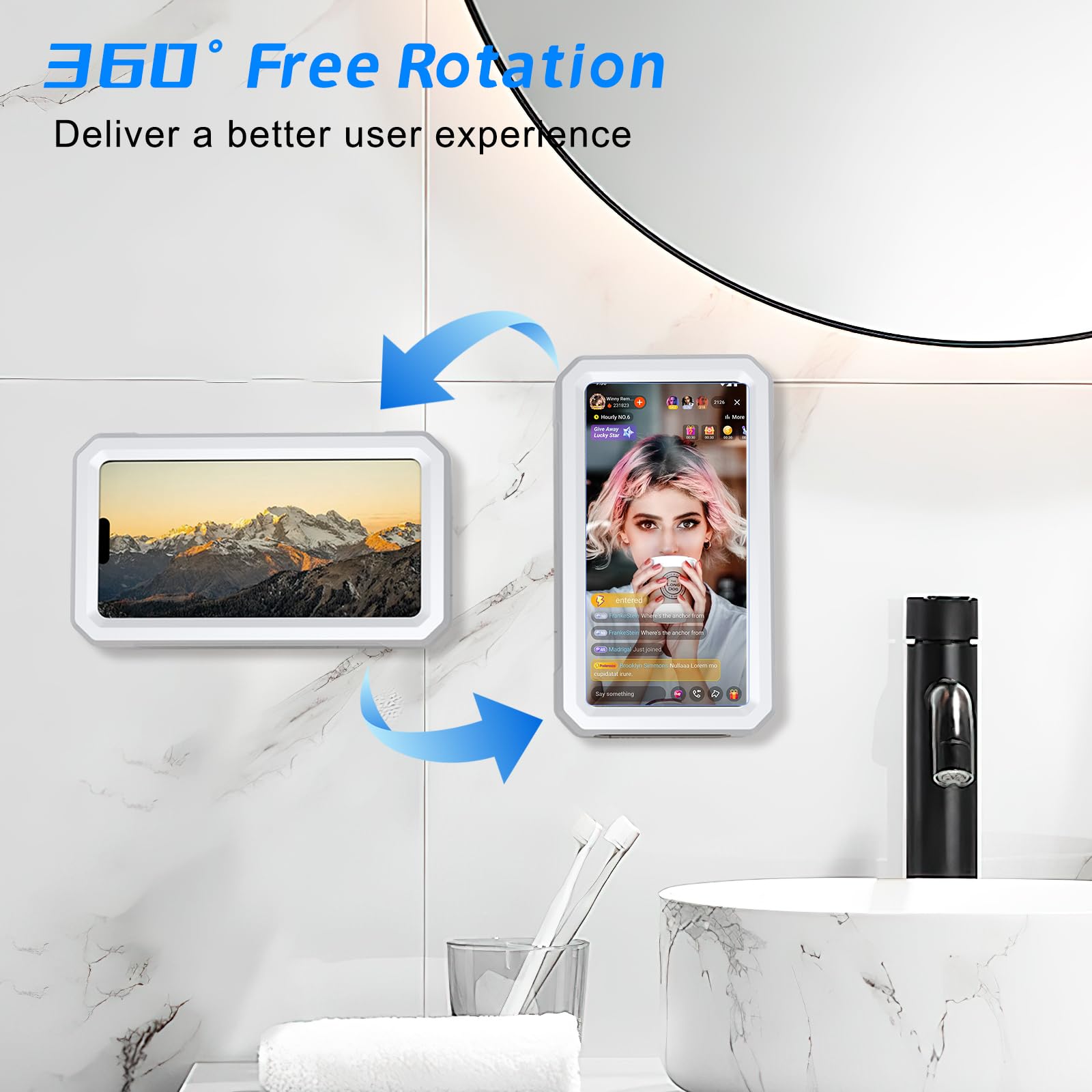 Dusch-Handyhalterung, wasserdicht, Multi-Winkel, verstellbar, Wandmontage, Telefonhalter für Badezimmer, Badewanne, Küchenspiegel, kompatibel mit allen 4-7 Zoll Smartphones
