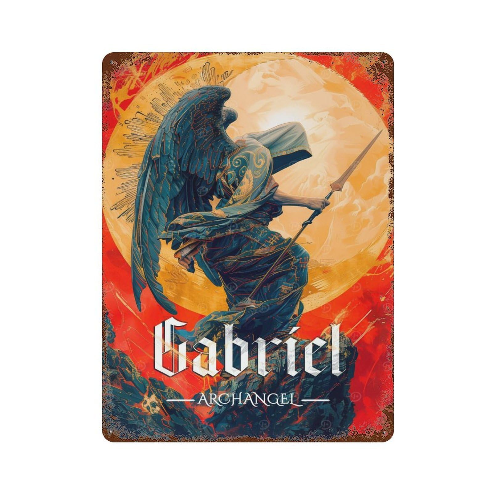 Gabriel Archangel Art Weathered Tin Sign 15.7"x11.8", Novelty Wall Decor for Garage, Pub Or Kitchen