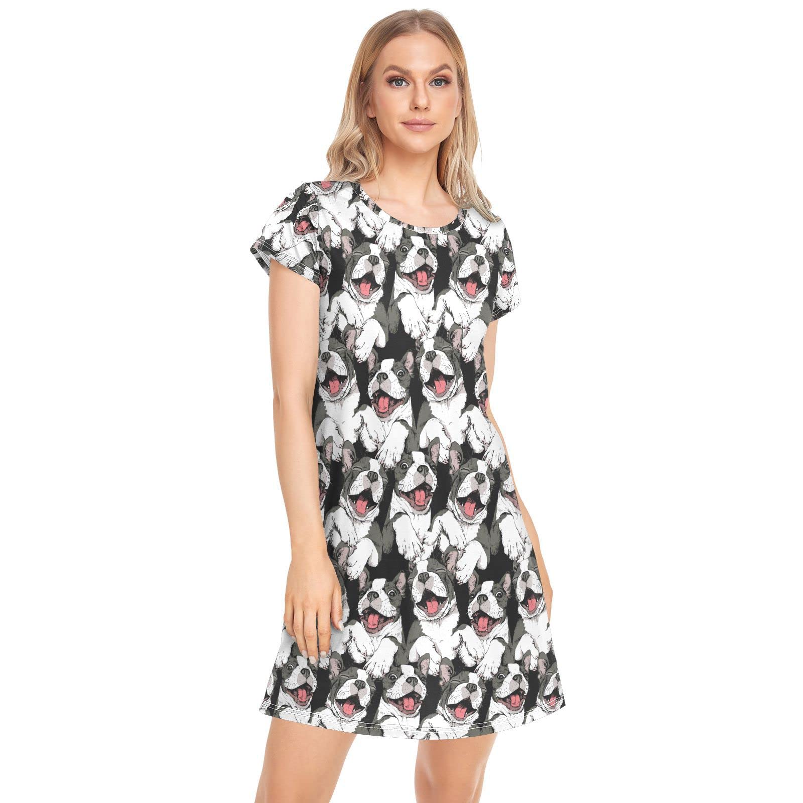 Ollabaky Nightgown for Women Printed Sleepshirt Short Sleeve Sleepwear Pajama Dress Nightshirt