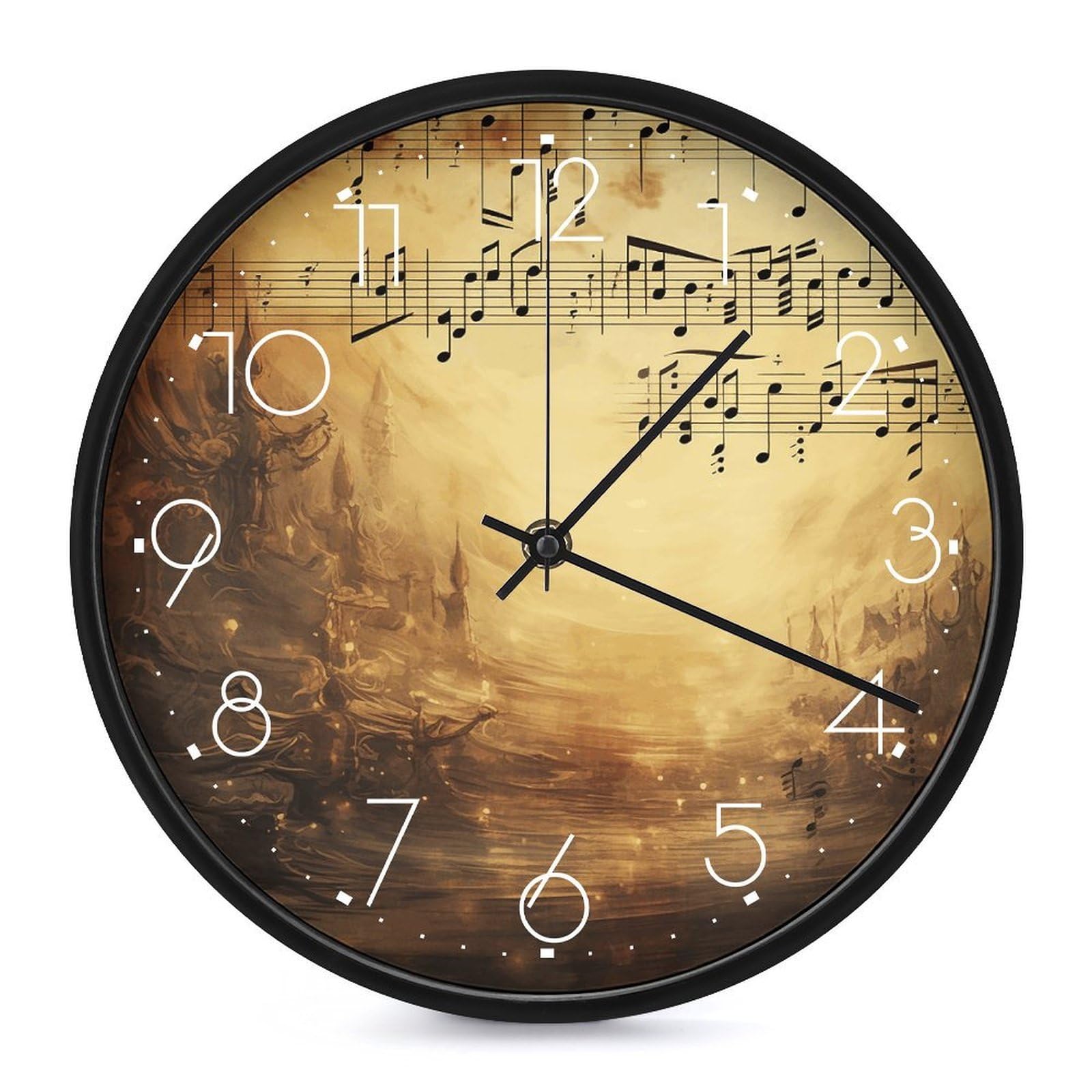 Adfgyerh White-Style Sheet Music Clock，9.8 Inch Battery Operated Wall Clock Classic Simple, Decorative Wall Clock.analog Clock For Kitchen Office Bathroom Bedroom.