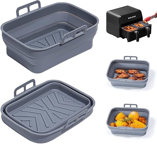 Paquete de 2 forros de silicona plegables para freidora de aire Ninja Foodi DZ201 y otras freidora de aire de doble cesta de 8.3 x 5.9 x 3.7