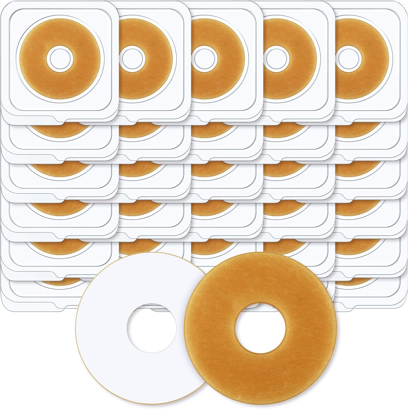 30 Pcs Ostomy Barrier Rings Adapt Moldable Skin Extender Outer Diameter 2 Inch(48mm)-2mm Thickness Ostomy Bag Supplies Hydrocolloid Skin Extender Rings Better Seal Barrier