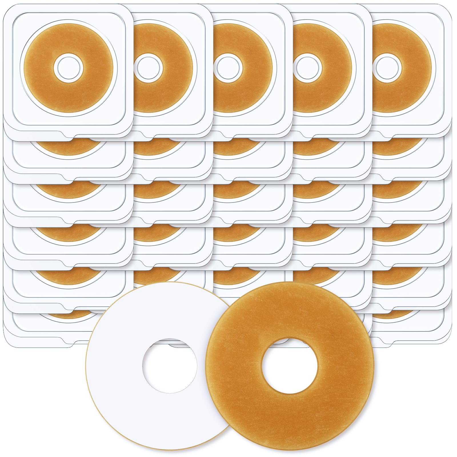 Ostomy Barrier Rings Adapt Moldable Skin Extender Outer Diameter 2 Inch(48mm)-2mm Thickness Ostomy Bag Supplies Hydrocolloid Skin Extender Rings Better Seal Skin Barrier(30 Pcs)