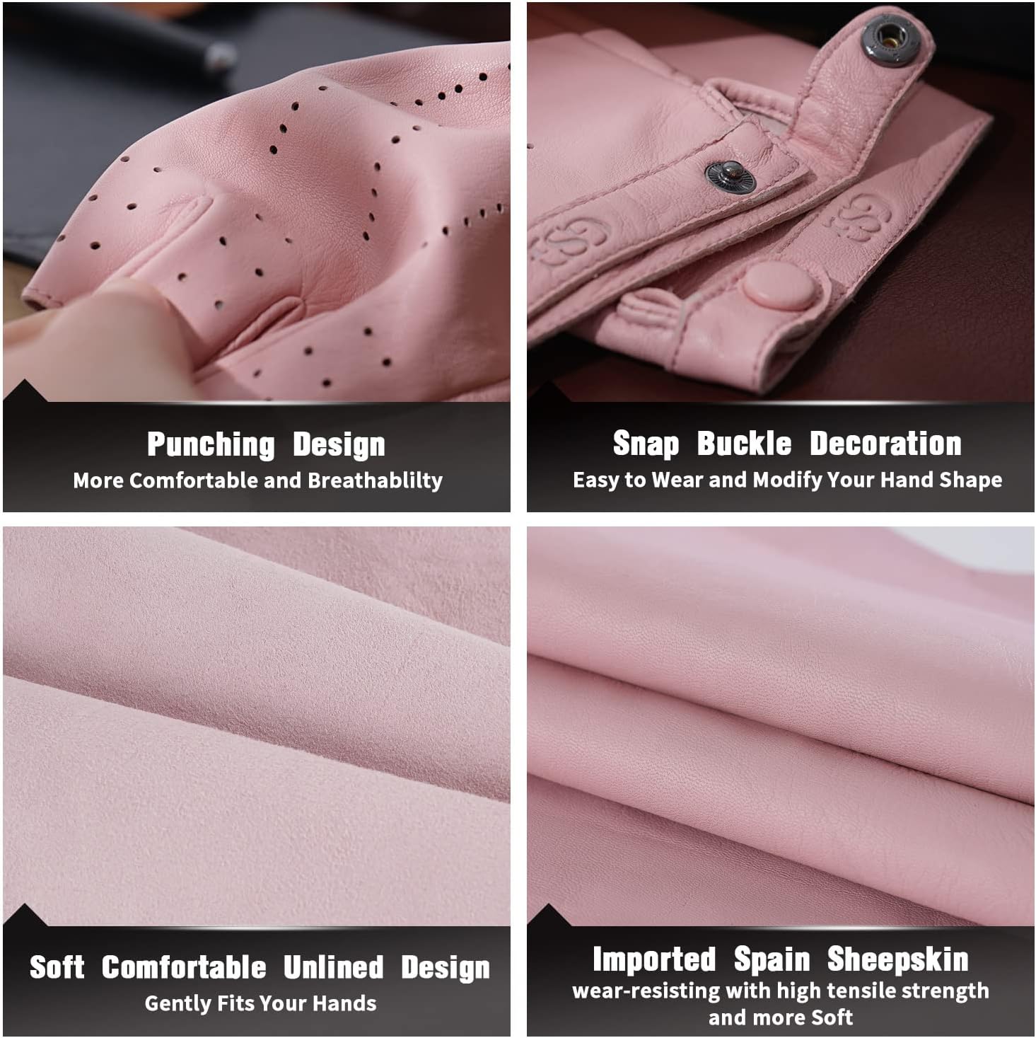 GSG Women Fingerless Leather Gloves - Driving Motorcycle Biker Gloves - Unlined Half Finger - Image 4