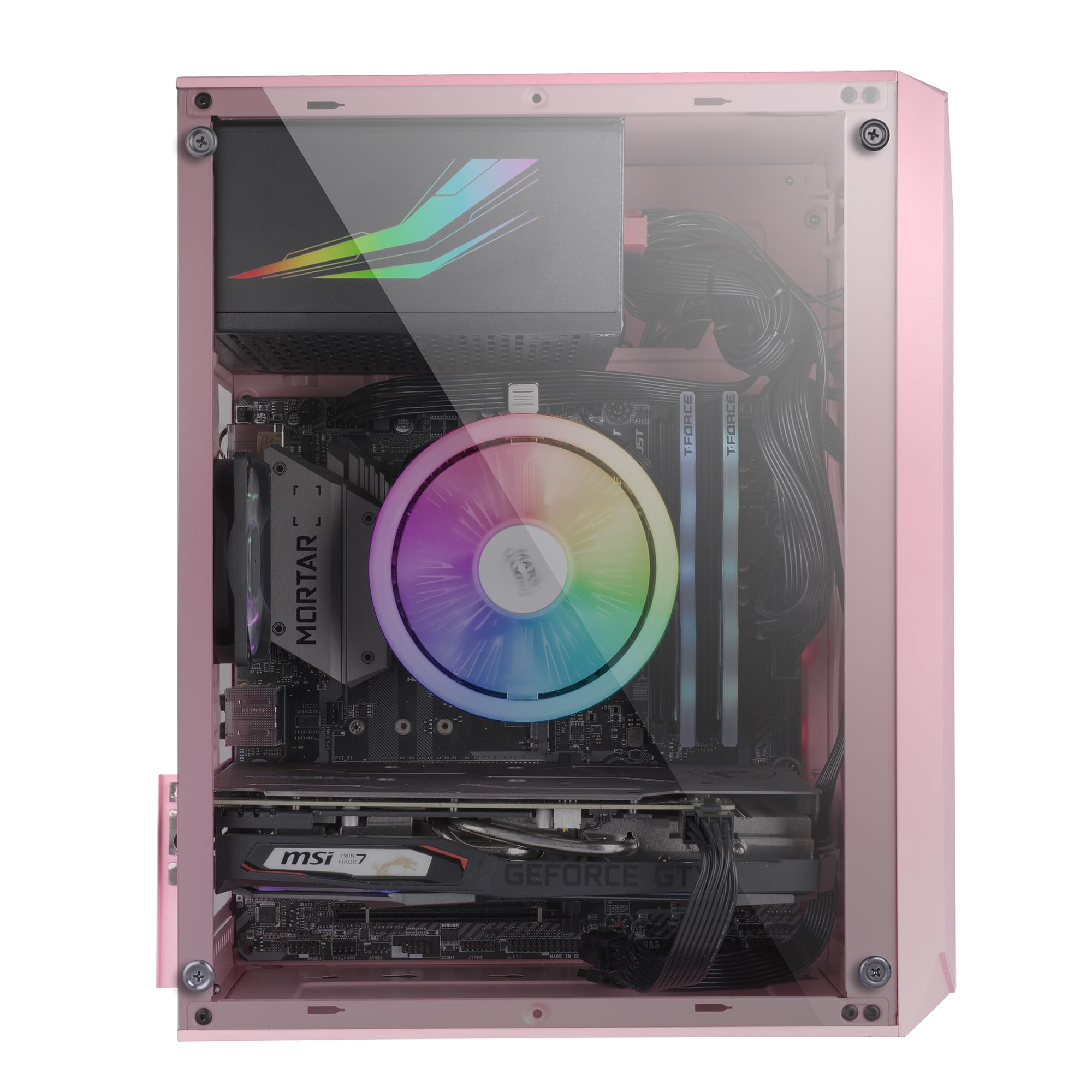 Mars Gaming MC-S1, Case PC Micro-ATX Ultra-Compatto, Illuminazione Frontale ARGB 12 Modi, Ventola FRGB, Case Gaming con Finestra Laterale Completa, Supporta Raffreddatori Liquido fino a 120mm, Rosa