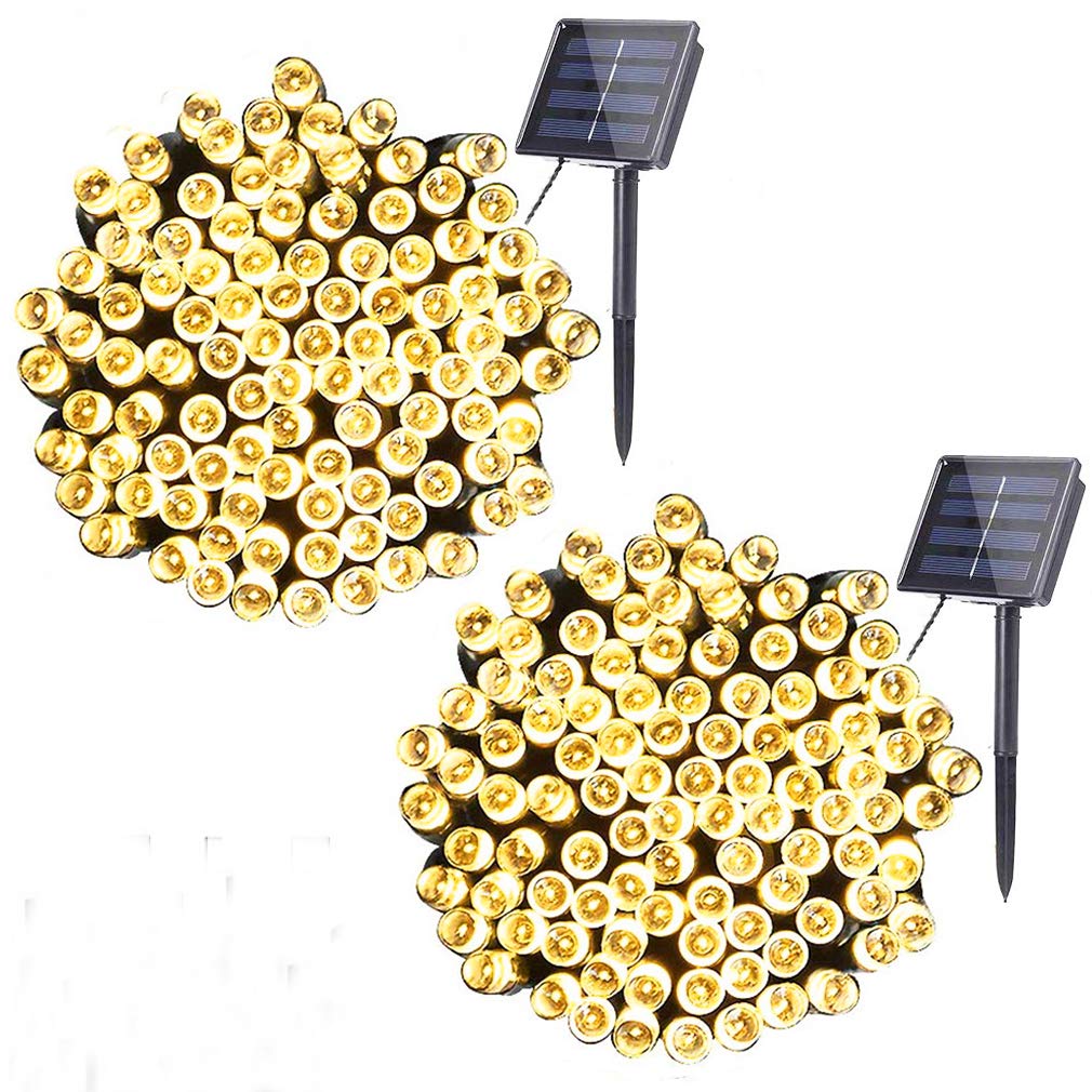 Guirlande lumineuse solaire étanche 100 LED blanc chaud pour décoration terrasse et balcon 2pcs