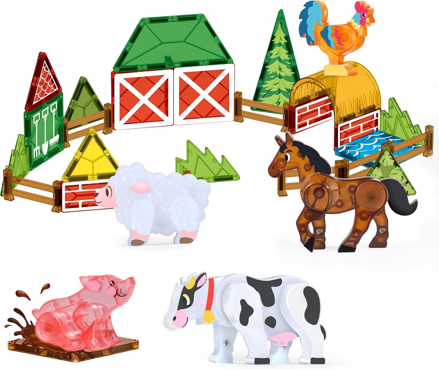Magnetic Tiles Farm Animal Toys, Animal Toys Have Magnetic Blocks on Their Feet,Montessori Toys with Magnets for Kids Ages 3-5 4-8 CZ39204-F
