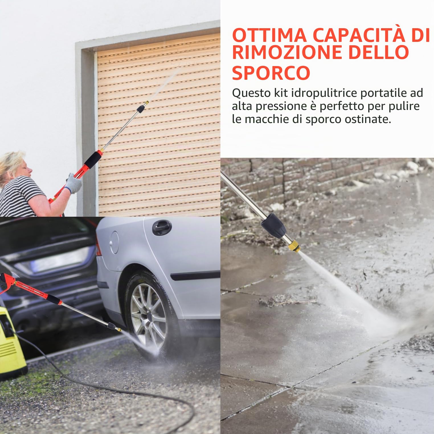 Lancia Ad Alta Pressione con Pistola E 5 Ugelli Staccabili,Lancia Idropulitrice con Attacco Rapido M22-14mm,Pistola Acqua Alta Pressione per La Pulizia Dei Vetri Di Auto, Casa E Giardino