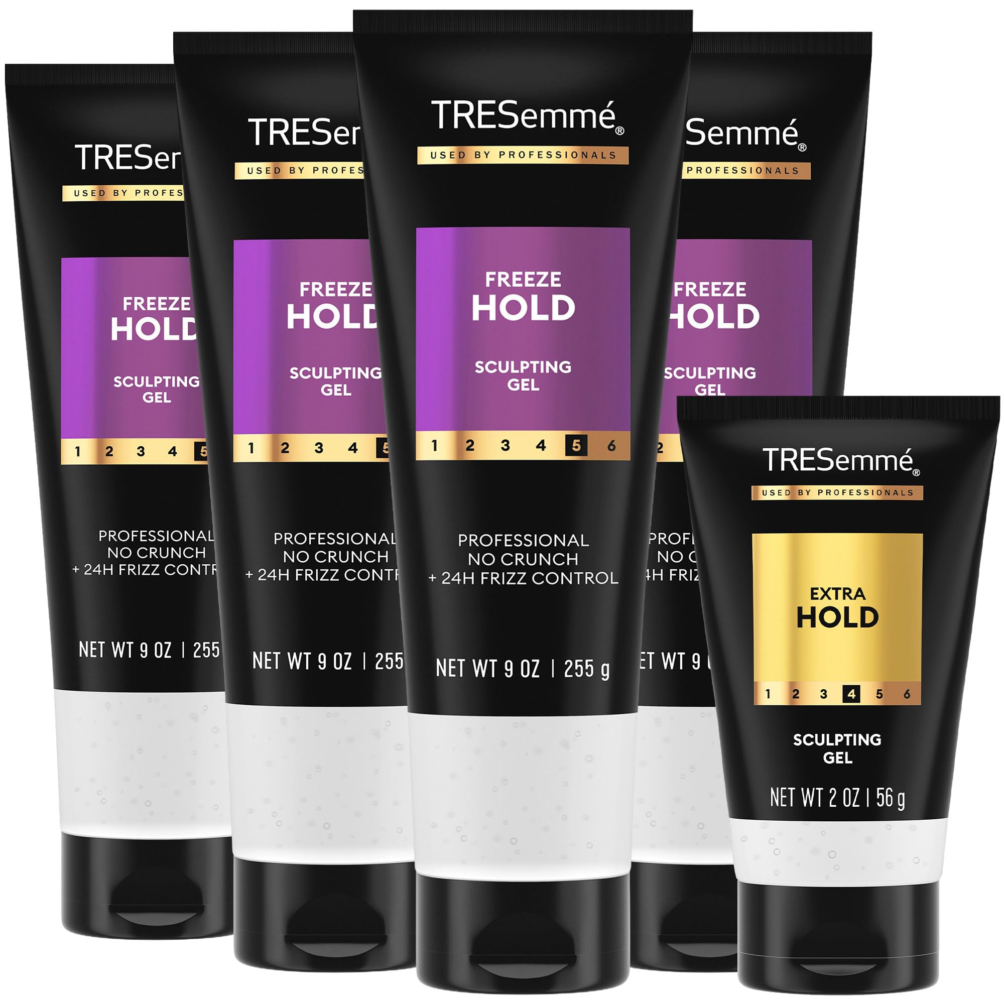 TRESemme Sculpting Hair Gel, Freeze Hold, Full-Size 4-Pack + Extra Hold Travel-Size Hair Gel – Anti-Humidity, 24H Frizz Control