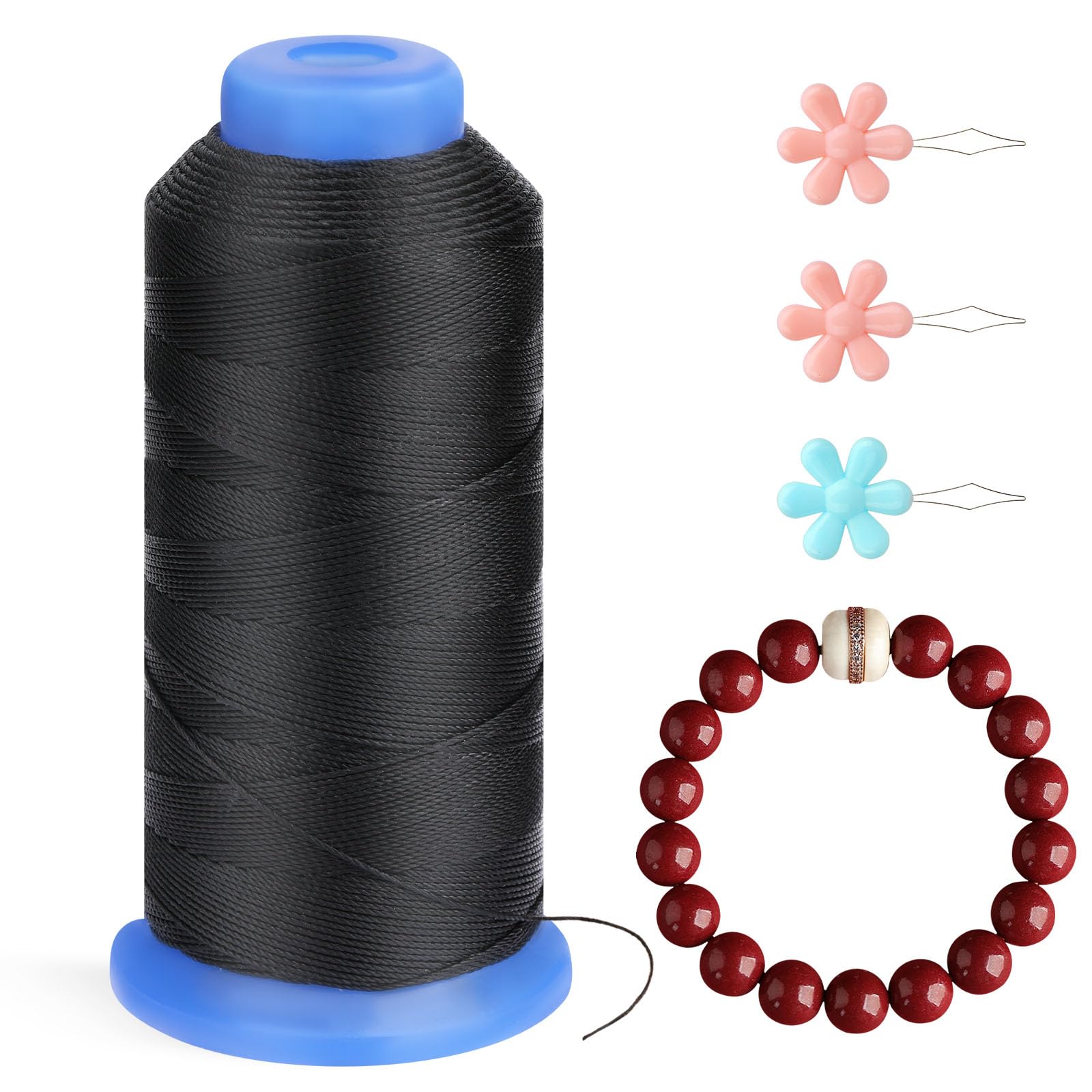 Photo 1 of 0.55mm Beading Thread, Polyester Waxed Beading Cord, Pre-Waxed Tangle Resistant Knotting Thread, 490 Yards Round Waxed String, 3 Colors for Bracelet Making, Seed Bead Craft, Sewing, DIY Jewelry
