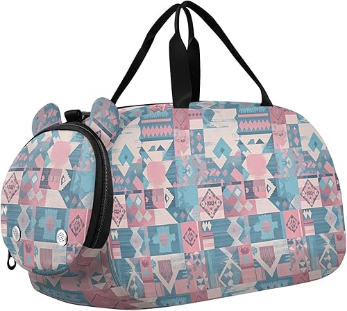 Boho Peach Blue Vintage Flowers Duffel Bolsas de gimnasio con compartimento para zapatos, bolsa deportiva de gran capacidad, bolsa de viaje para
