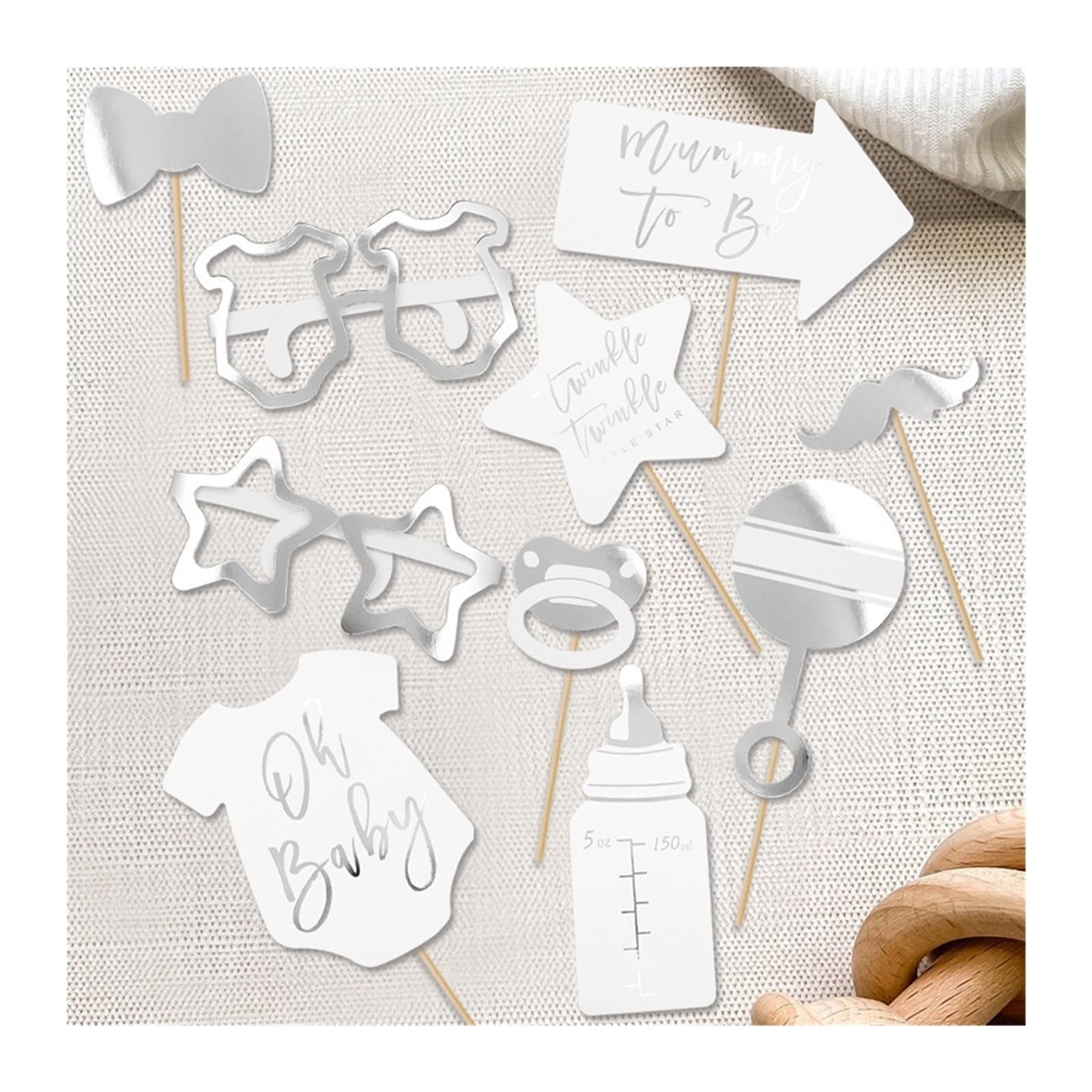 Photo Booth Props - Fun Gender Reveal Photography Supplies for New Moms(Silvery)