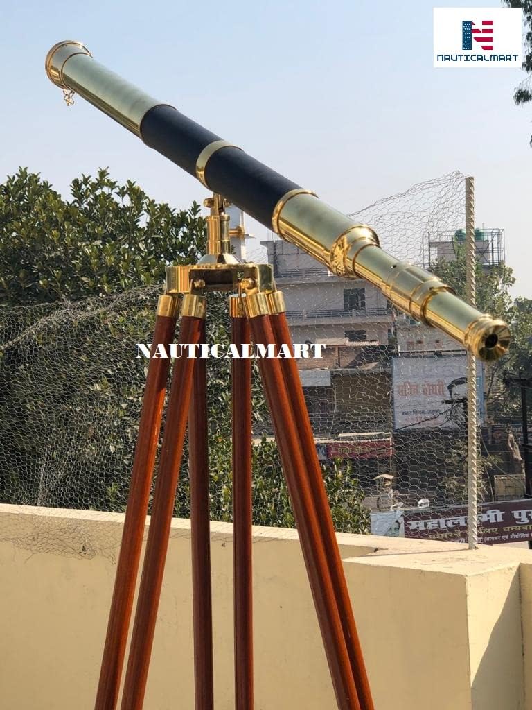 Nauticalmart Nautical Brass Floor Standing Telescope with Tripod 60" Vintage Marine Adjustable Telescope Navy Instrument Maritime Gift Sail Boat Decor