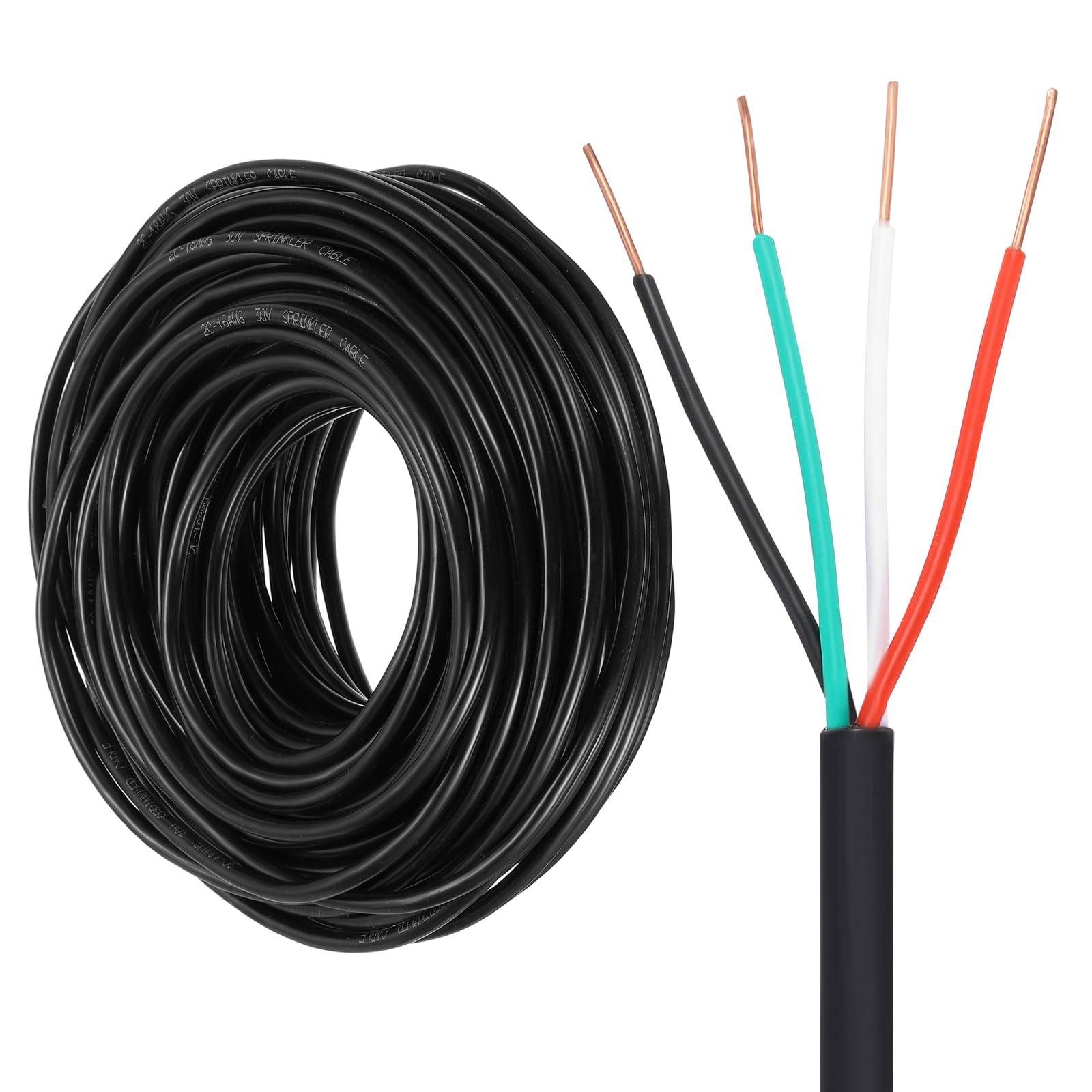 sourcing map 18/4 Sprinkler Wire, 60M/100ft 18 Gauge 4 Conductor Solid Irrigation Wire, PVC Jacket Sprinkler Cable for Underground Irrigation System, Field Central Control System, Thermostat