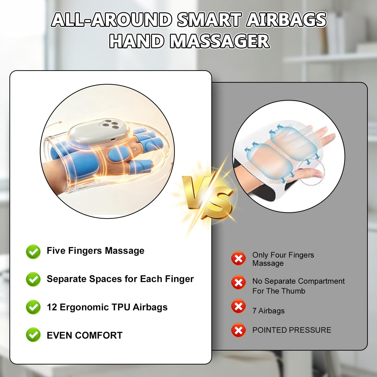 Masseur Électrique pour les Mains, Chauffage et Fonction de Pression Airbag, 3 Modes, 3 Intensités, Gants thérapeutiques, Masseur de Mains pour l’arthrite et le soulagement du canal carpien