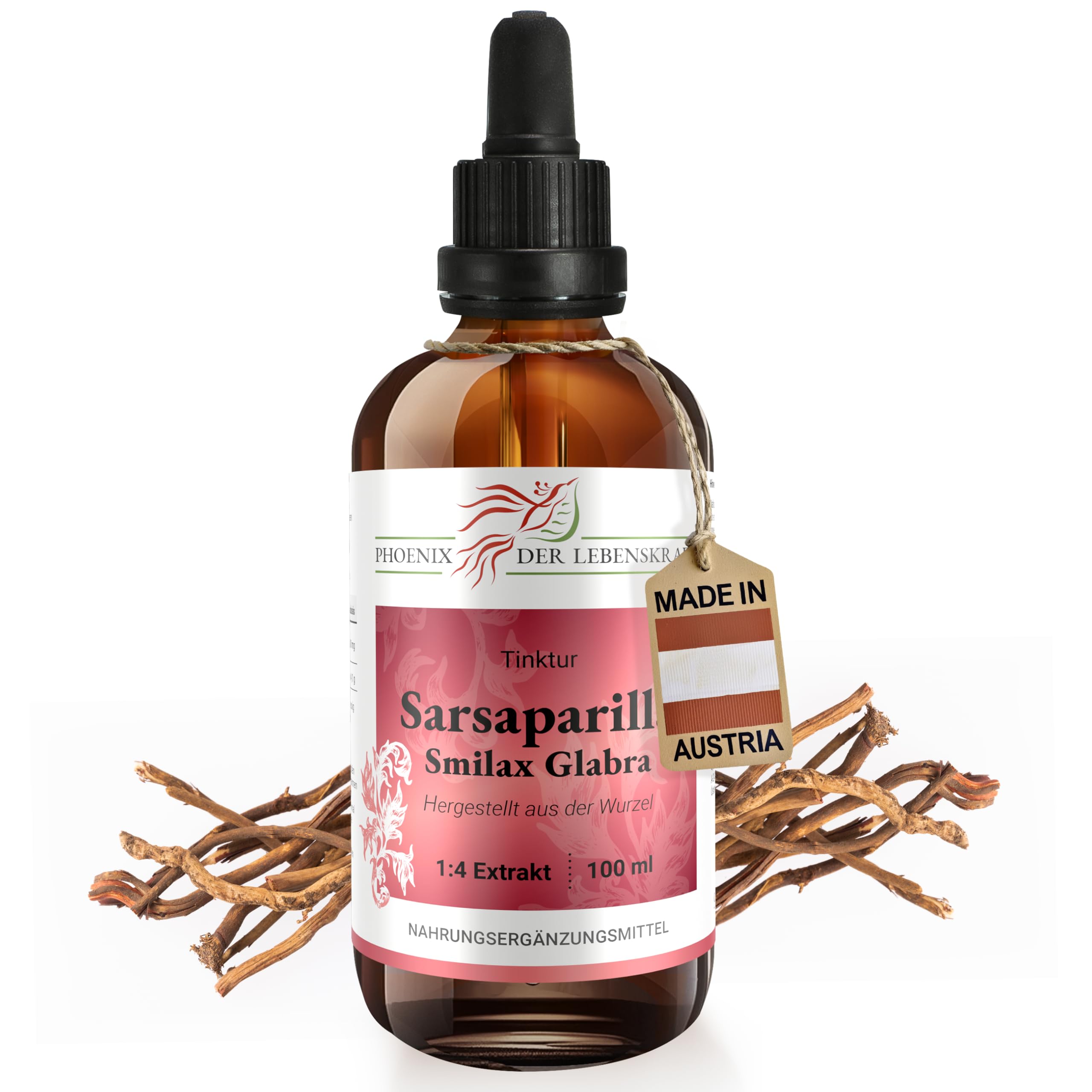 Sarsaparilla Tinktur 100ml | Smilax Glabra Tropfen (1:4 Extrakt) | Top Premium Qualität aus Österreich | Veganes Nahrungsergänzungsmittel ohne Zusatzstoffe | Zarzaparrilla, Jamaican Sarsaparilla