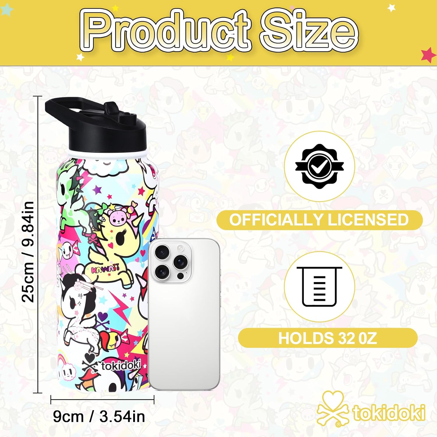 Tokidoki Unicorno 32OZ Water Bottle with straw Anime Cartoon Reusable Insulated Water Bottle Cup Tumbler with Leak Proof Flip for Outdoor Gym (unicorno-01) - Image 2