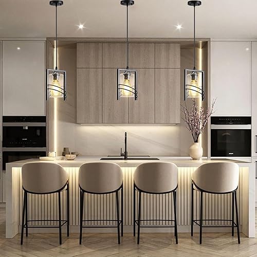 Miniatura 2 de Laihezz Paquete de 1 lámpara colgante industrial, moderna lámpara colgante de metal, color negro, soplado a mano, pantalla de vidrio transparente