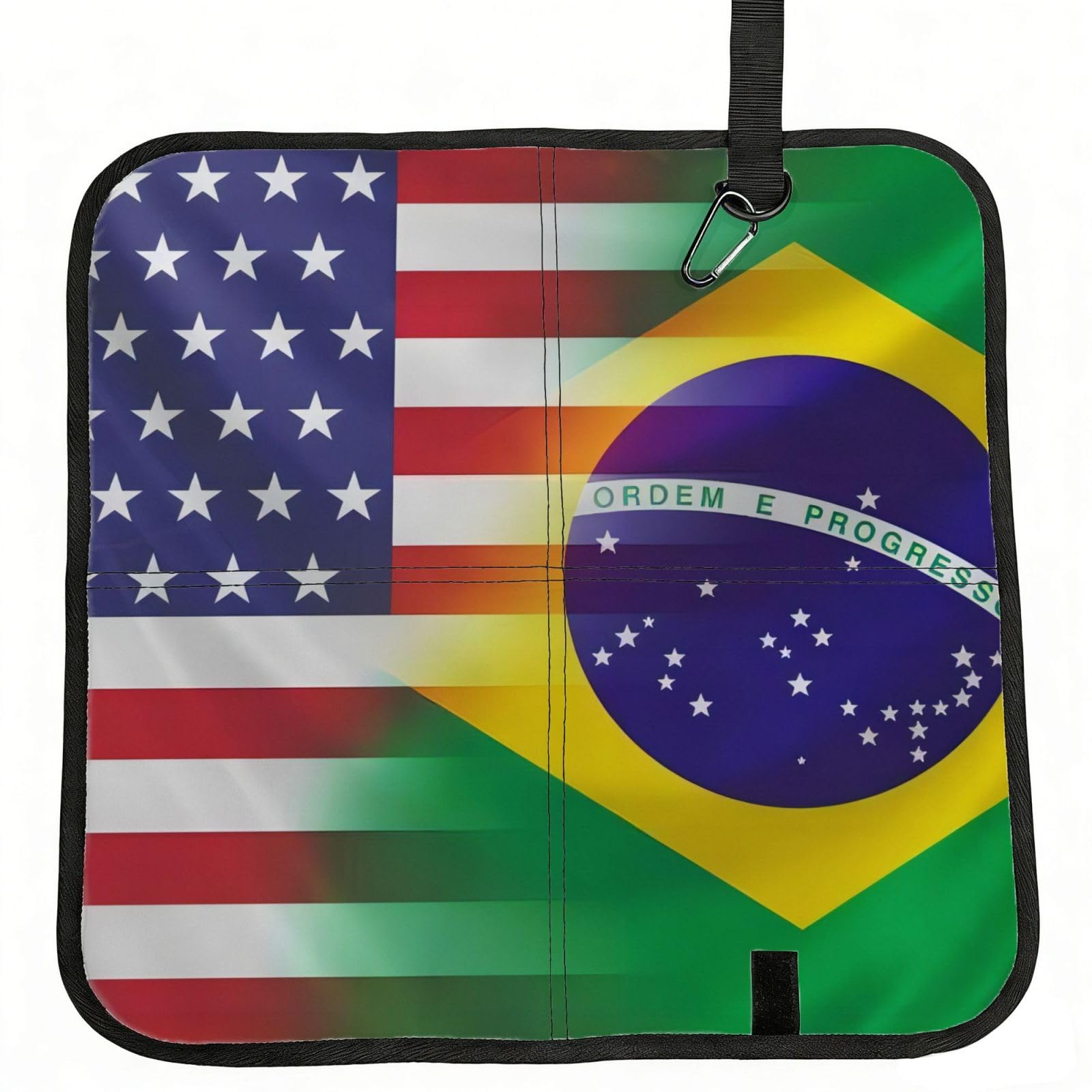 WZYCWB American and Brazilian Flags Foldable Seating Cushion with Carabiner - Stadium Mat for Camping, Hiking and Outdoor Activities