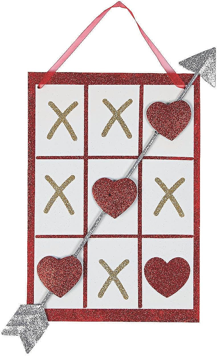 Valentine Tic-Tac-Toe Décor Sign - Valentine's Day Home Decor - Wood with Ribbon for Hanging