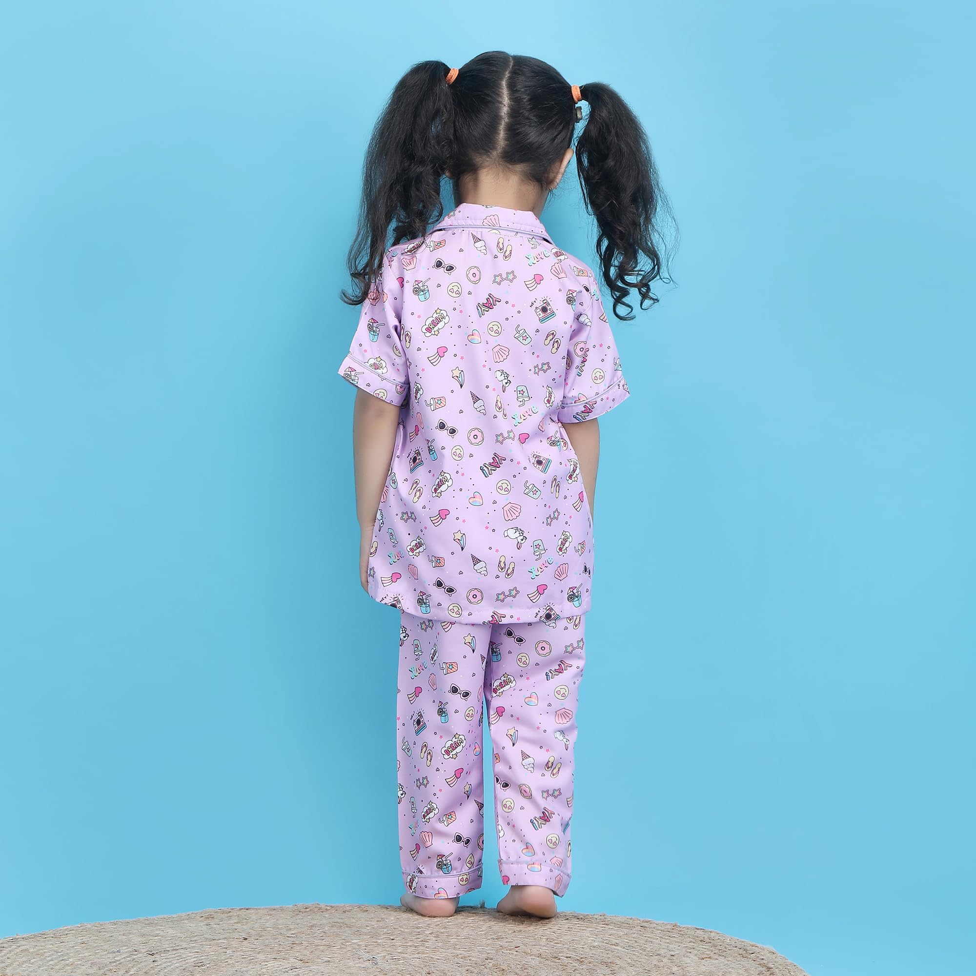 POLKA TOTS Soft Polyester Night Suit for Girls & Boys, Night Dress for Kids, Winter Night Suit for Girls, Comfortable Unisex Night Wear, Printed Pyjama Top Set (Ice Cream Print, 3-4 Y) 1