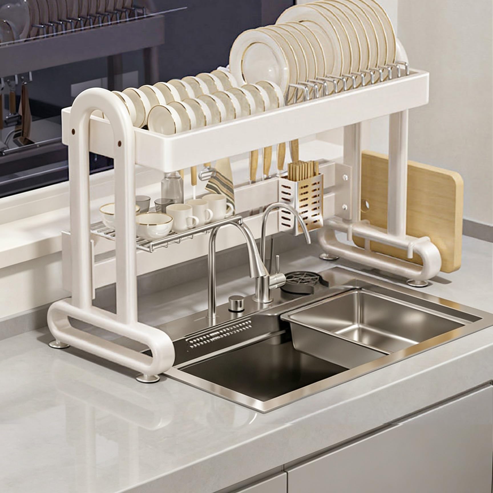Adjuble Inless - Scolapiatti da lavello in acciaio inossidabile, design salvaspazio, drenaggio efficiente, si adatta alla maggior parte dei peccati, ideale per piccole cucine