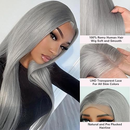 Miniatura 10 de Mscathy Peluca de cabello humano lacio de color rubio platino #60, de 13 x 4, con encaje frontal HD, cabello transpirable, prearrancado HD,