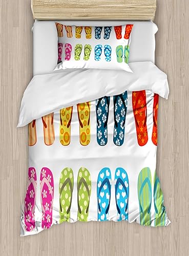 Miniatura 62 de Ambesonne Synthwave Duvet Cover Set, Abstract Halftone Inspired Dos with Colorful Retro Zigzags Graphic, Decorative 3 Piece Bedding Set with 2