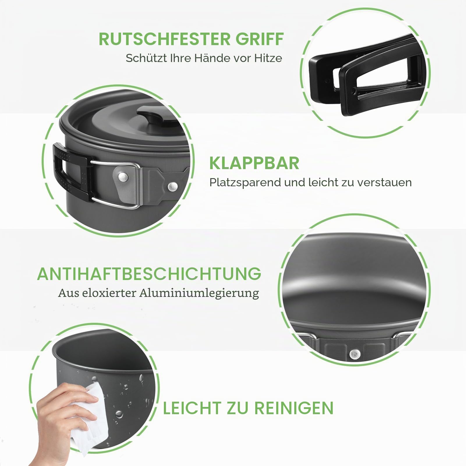 Camping Geschirr Set, Aomiun Campinggeschirr Kochset für 3 Personen, 22 Teilig Camping Kochgeschirr Set Camping Topf und Pfannen Kochset für Outdoor Camping Wandern Rucksackreisen
