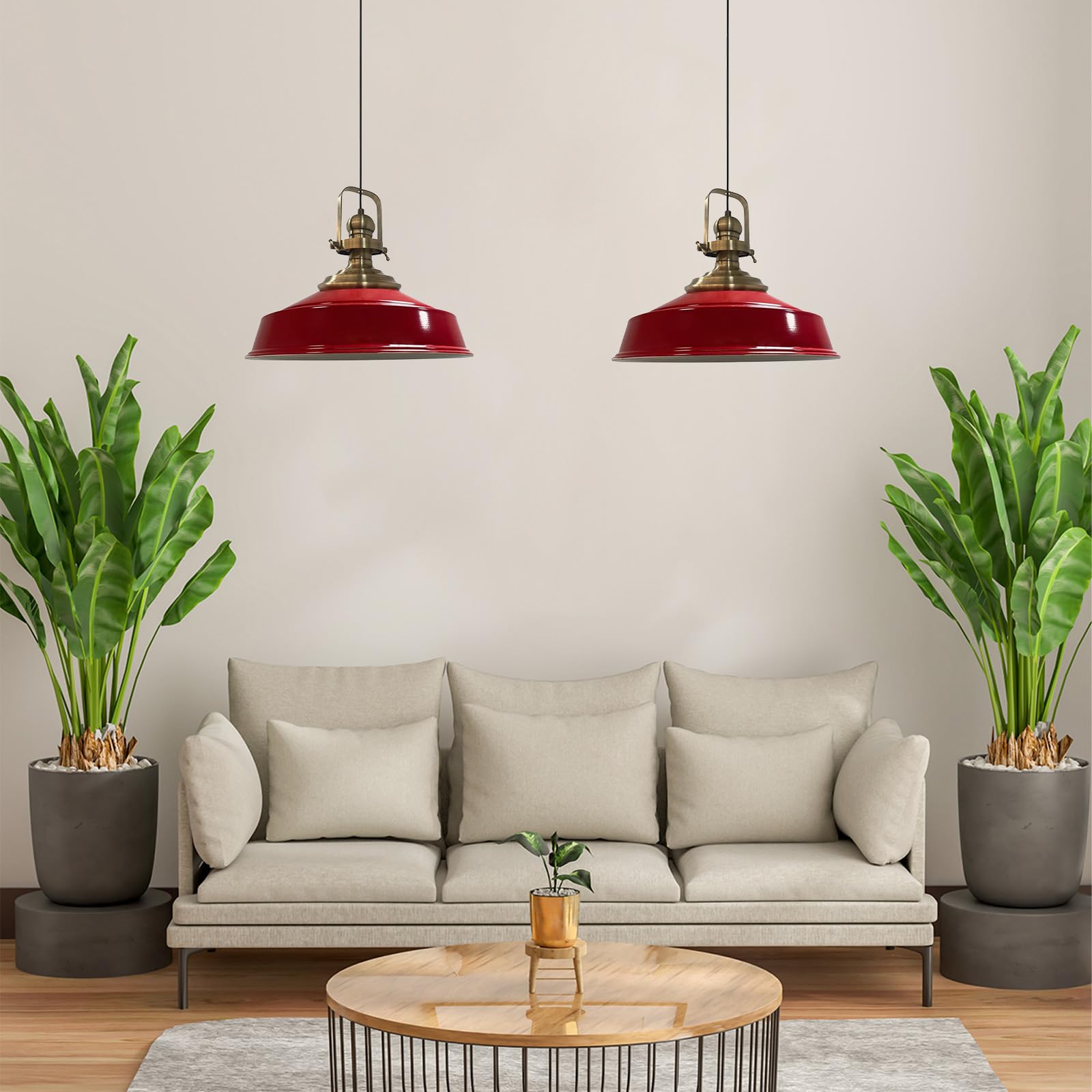 bamyum Asletl Suspension Luminaire Industrielle Rétro en Metal Lot de 2, Lustre de Salon Vintage, Éclairage de Plafond pour Chambre, Cuisine, Lampe Suspendue, Rouge