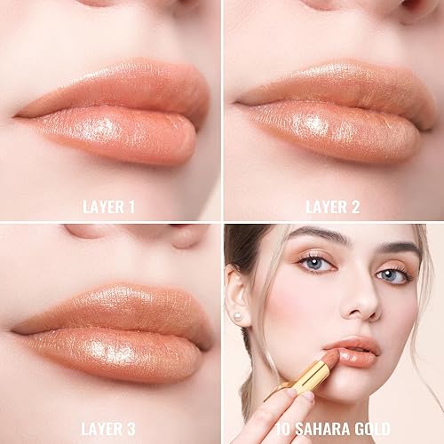 Miniatura 5 de Oulac Lápiz labial nude para mujer con brillo metálico 3D fórmula hidratante ligera, color de labios de alto impacto, belleza vegana y sin gluten,