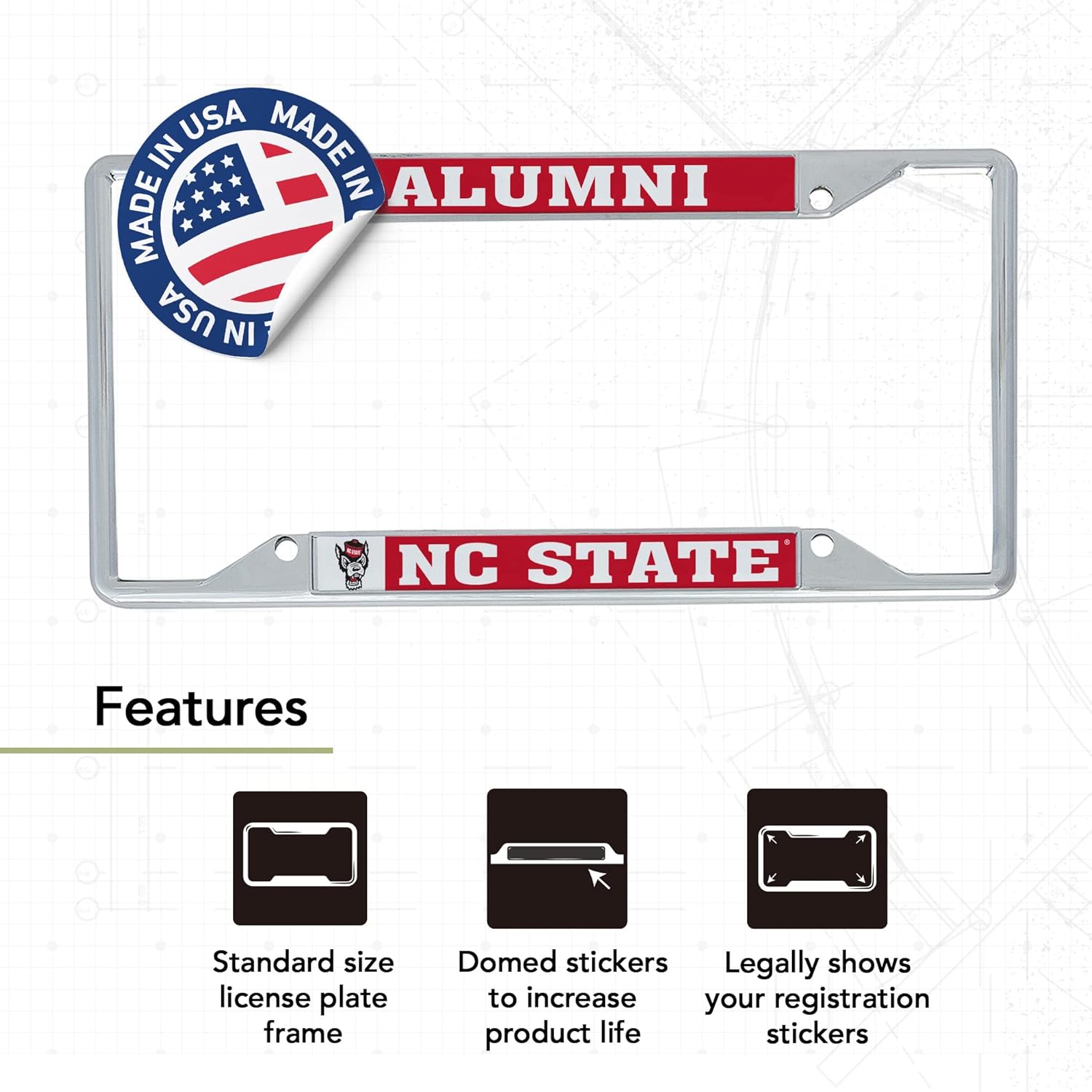 Desert Cactus North Carolina State University Car Accessories Metal License Plate Frame and Sticker for Front or Rear of Car (Sticker Frame Combo - Alumni) - Image 5
