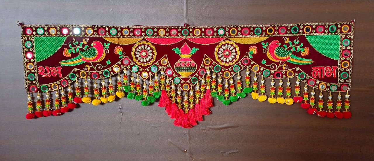 REPTUM DECOR Traditional Multi Zula Pearl Plastic Beads Handmade Door Hanging/Bandarwal/Toran for Door, Traditional Bandarwal for Door, 3 FEET Length, Multicolour, 7/84