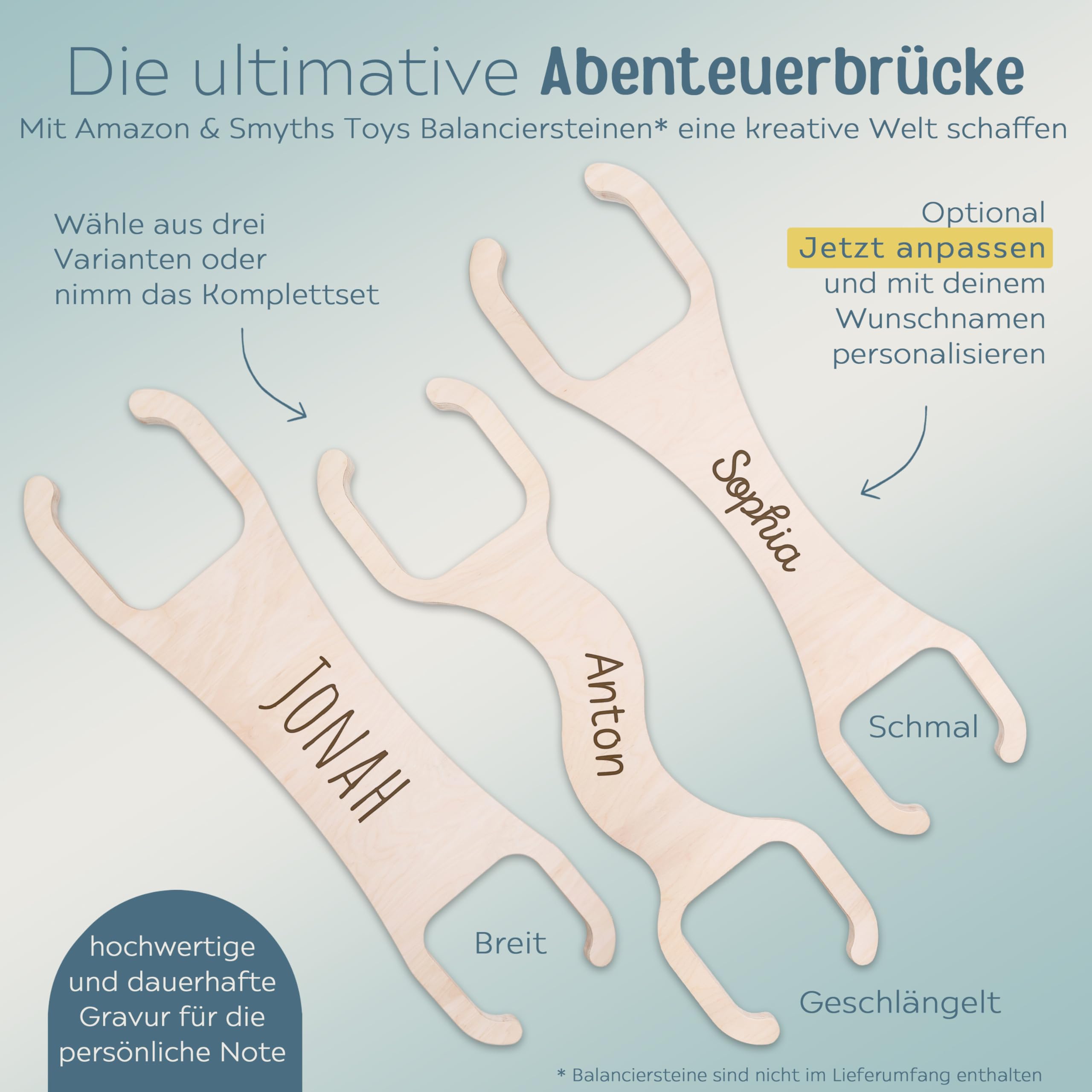 personalisierbare Abenteuerbrücke für Amazon & Smyths Balanciersteine, Brett, Balancierbrett, Geschicklichkeit Training für Kinder für Sport und Freizeit mit deinem Namen