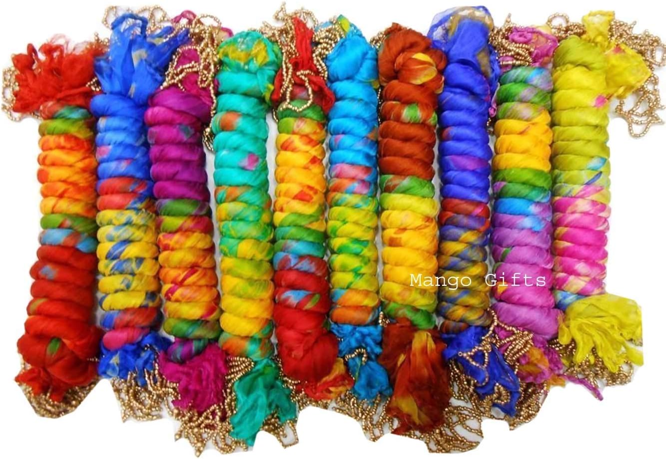 Mango Gifts Indian Tie Dye Chiffon Scarves & Stoles Lot of 10 – Multi-Color, 76" x 35" Assorted Wraps, Boho Dupatta Scarves