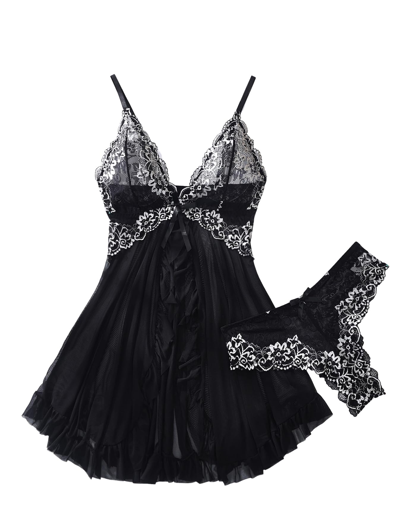 Foxiny Sexy Lingerie Dress 2pcs Women Night Gown with Thong 3XS-6XL