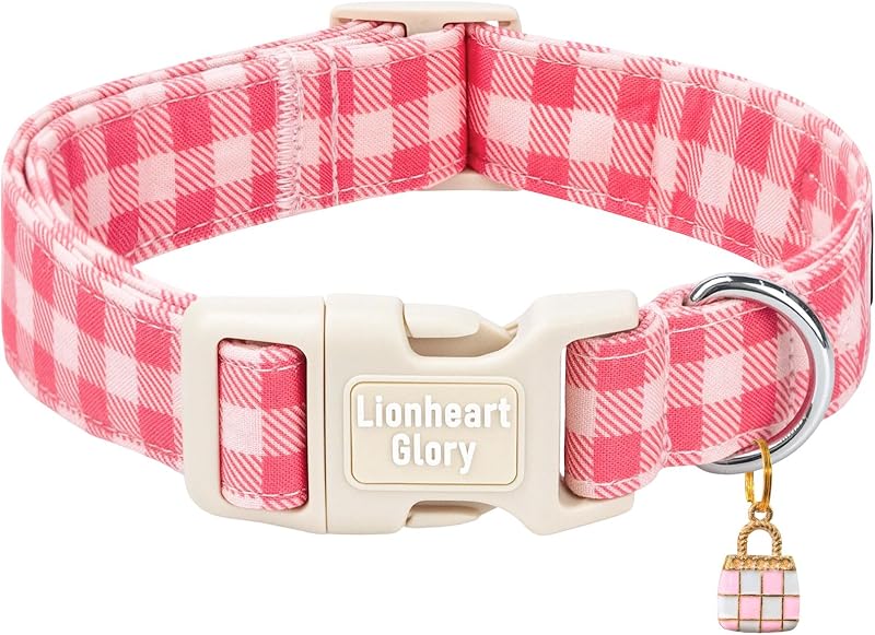 Coleira para Cães Grandes em Algodão com Estampa Xadrez Rosa Lionheart glory – Tamanho Grande