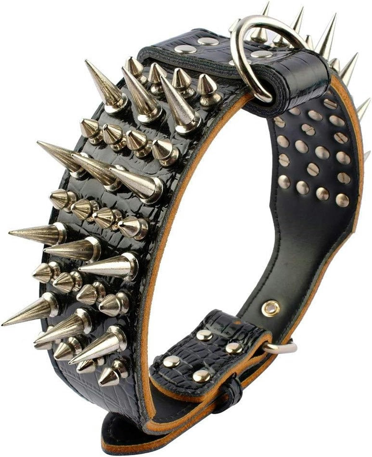 2 Zoll breites Hundehalsband aus Leder mit Spikes und Nieten für mittelgroße und große Hunde, M-XL, rot, XL
