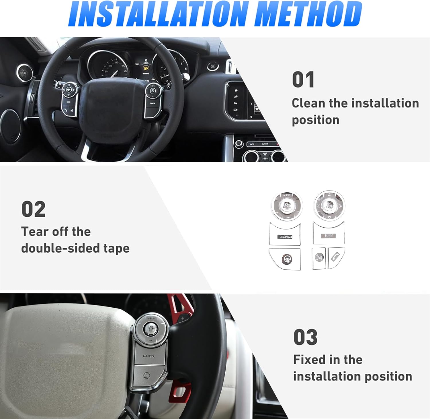 Aluminum Alloy Car Steering Wheel Button Cover Trim Sticker for Range Rover Sport,Rover Range Rover Vogue L405,Discovery 5 2013-2019 (with Heating)