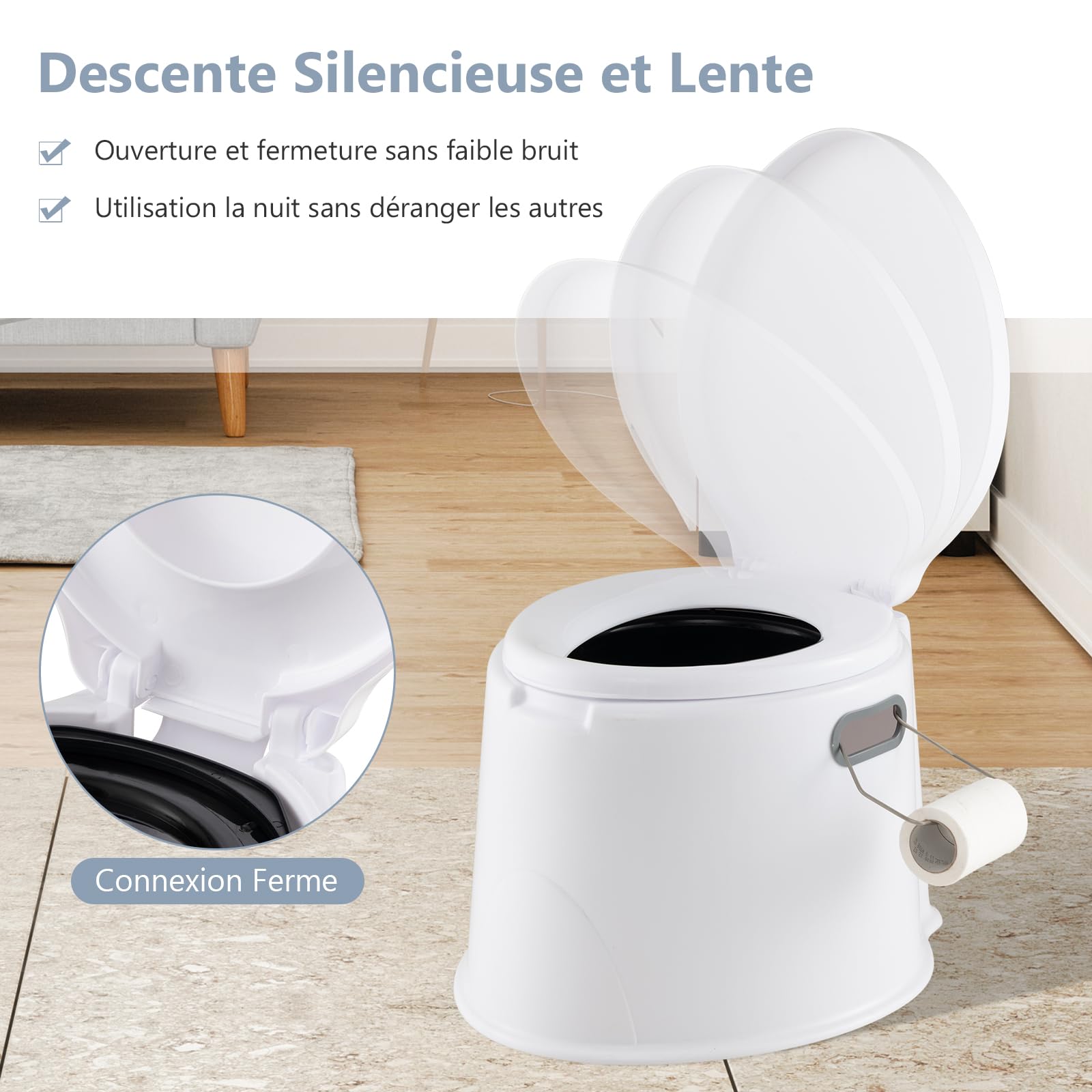 GYMAX Toilette de Camping Portable, Charge 200KG, Utilisation Extérieure Intérieure, avec Seau Amovible, Couvercle, Support de Papier, pour Randonnée, Camping-Car, Voyage