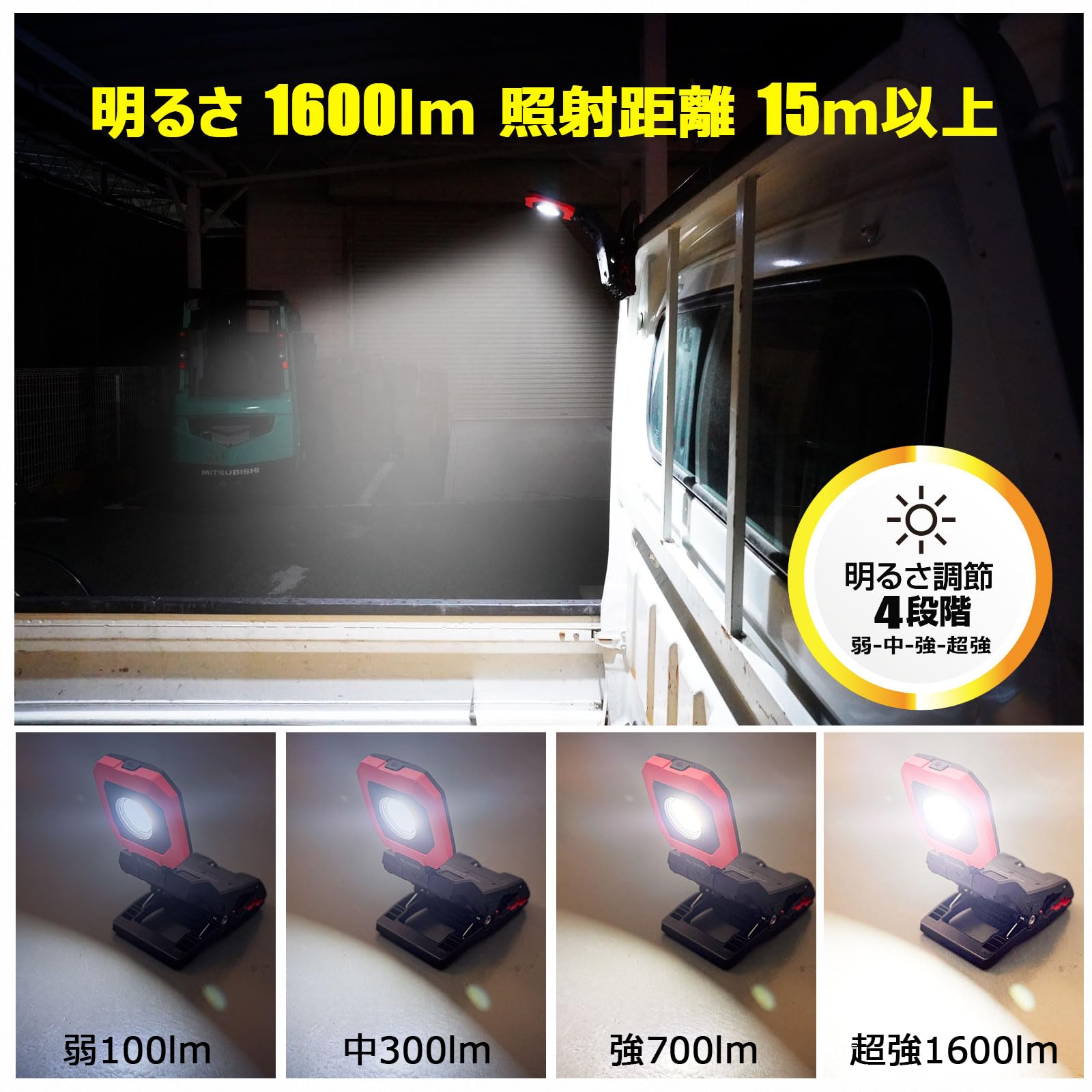 Amazon.co.jp: GOODGOODS 投光器 充電式 LED クリップ型 角度調整自由