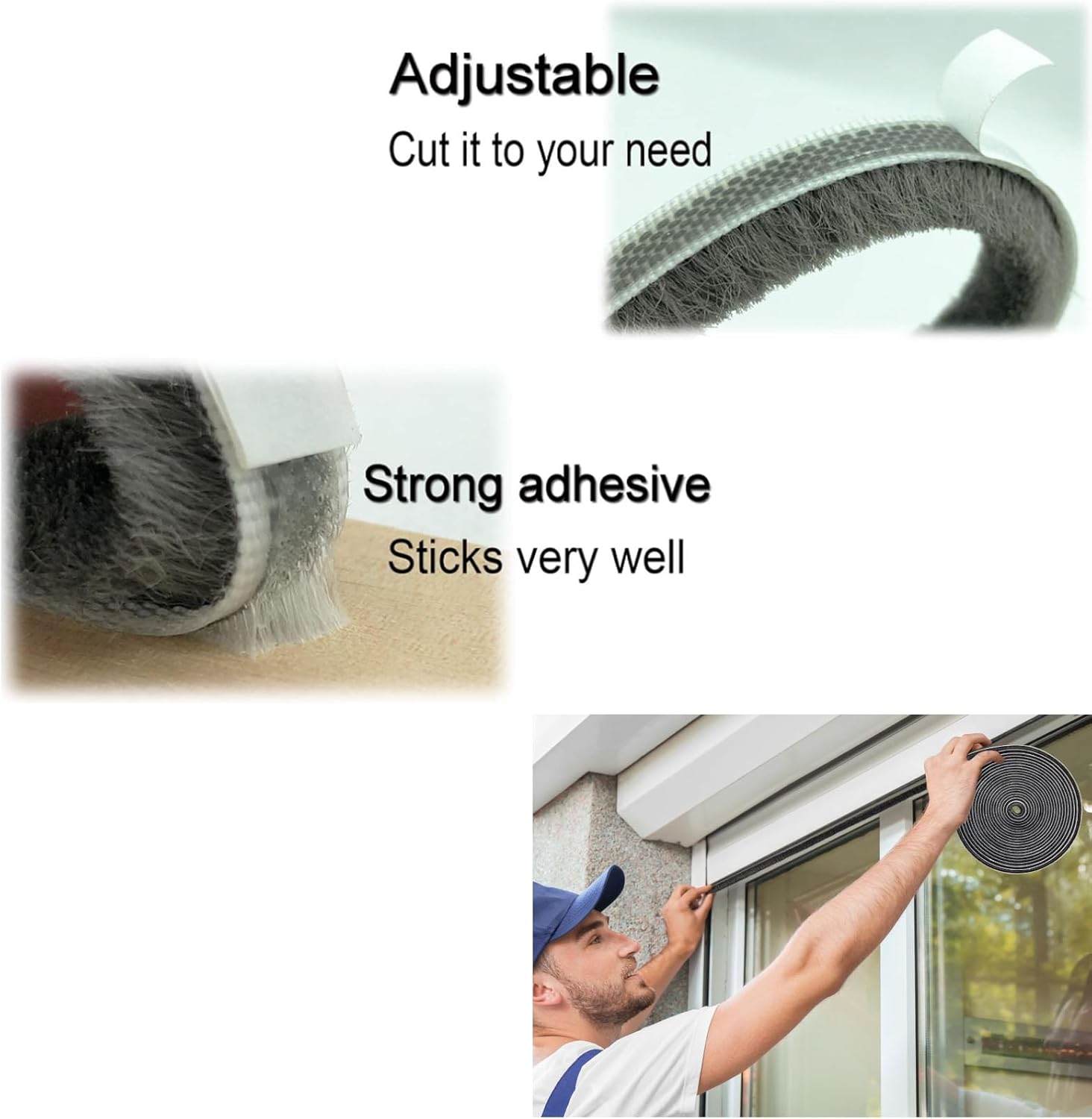 Strong Adhesive Brush Weather Stripping for Sliding Windows and Door Frames - Seal Strip for Soundproofing, Dustproof, Waterproof, and Windproof， Durable and Wear Resistant (0.2 in x 0.4 in x 32.8 FT)
