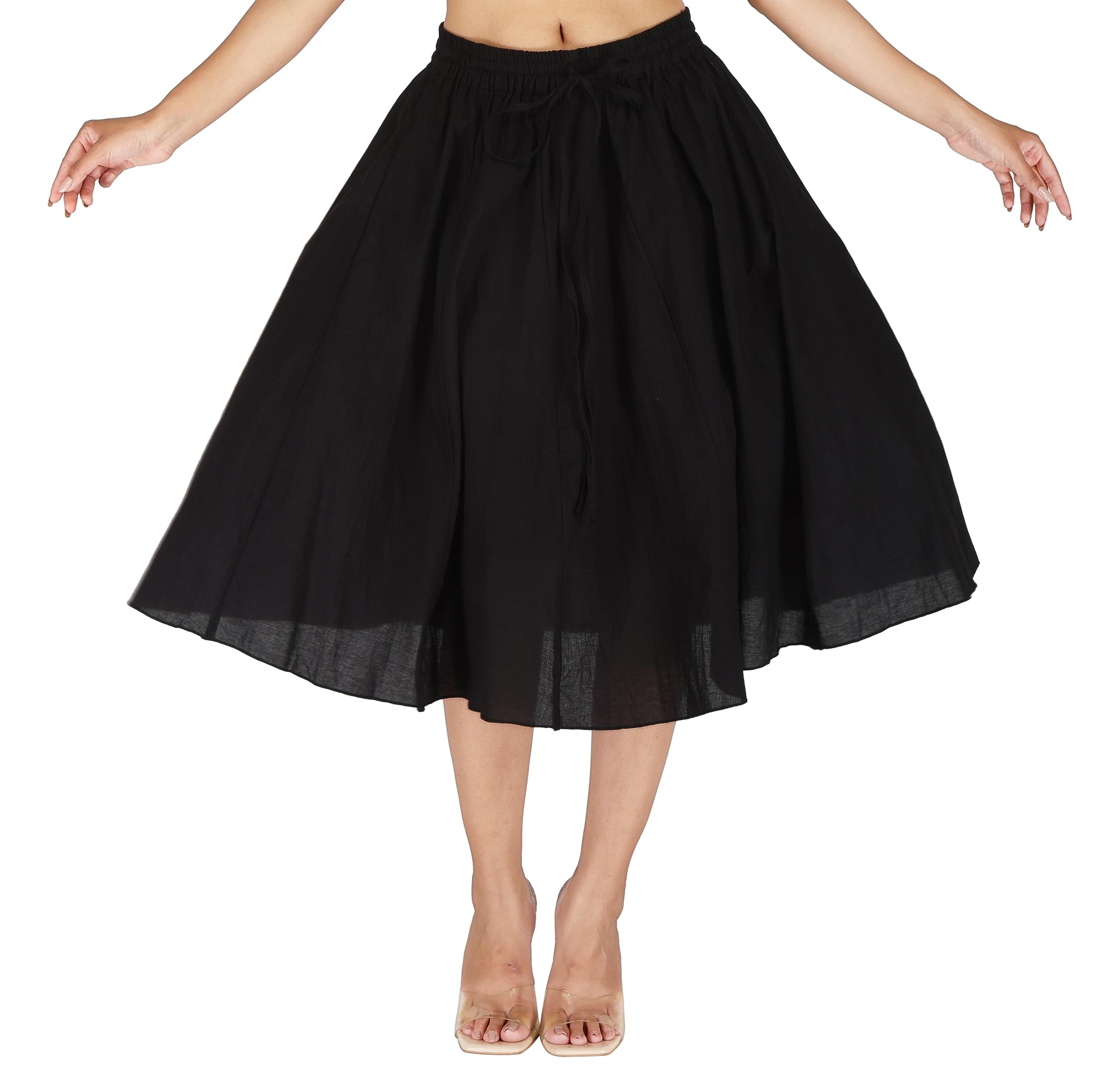 Pure Cotton Women Calf Length Solid Skirt Bottom Wear | Ethnic Short Length Full Flare Skirt for Girls-image-30