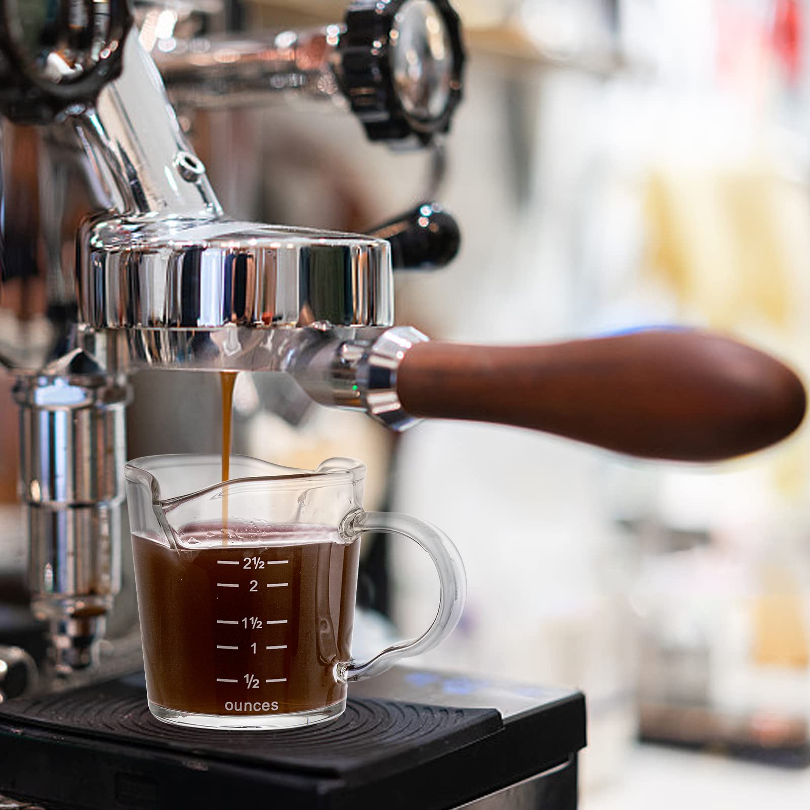 Hacaroa 4 Stück Doppelausgießer Messbecher Espresso Shot Glas mit Griff, 70 ml Mini Milch Triple Pitcher Barista Transparente graduierte Tassen für Kaffee, Wein, Bar, Party