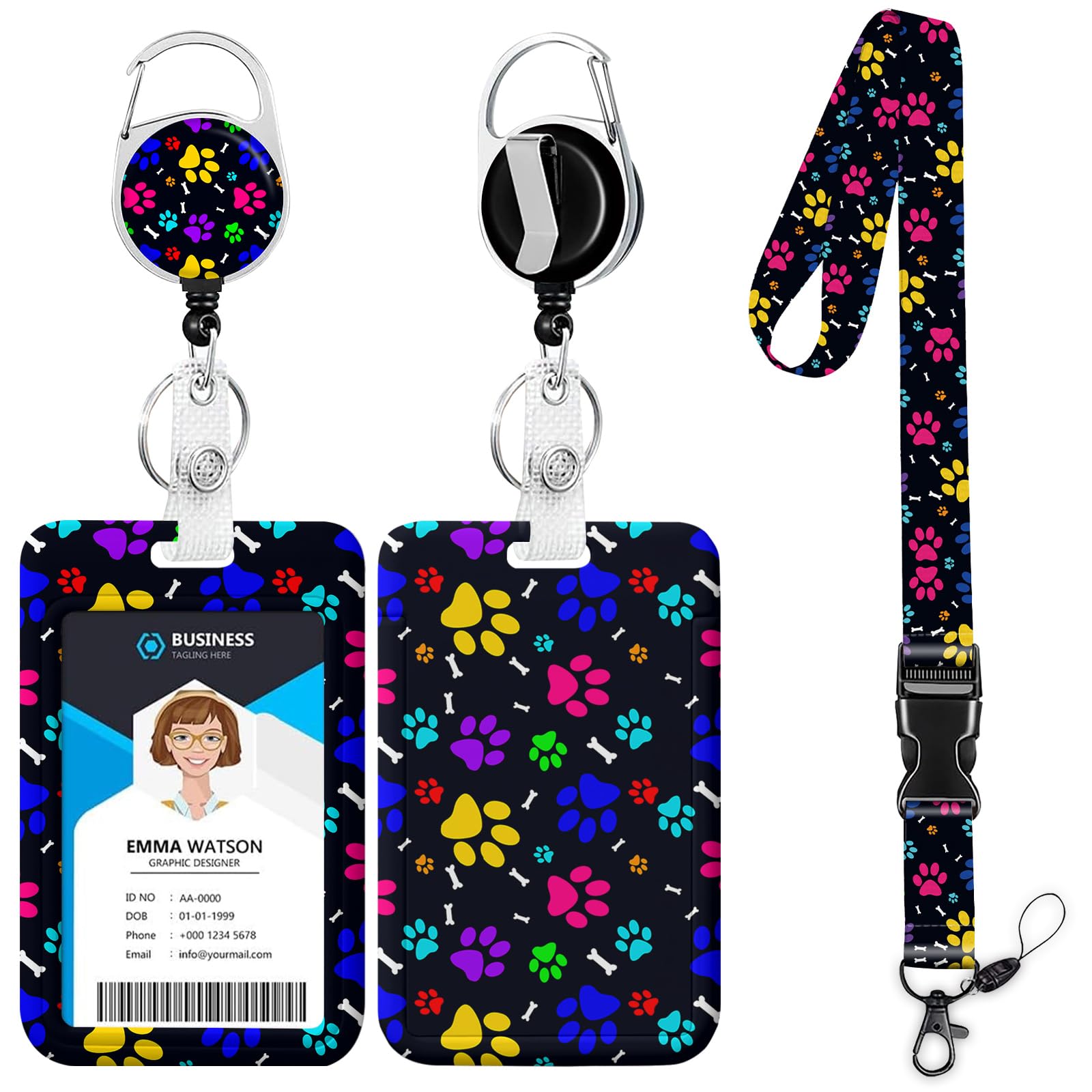 Dog Paw ID Badge Holder with Lanyard,Retractable Badge Holders Reels,Paw Print Lanyards for ID Badges,Cute Keychains,Badge Clips for School Office