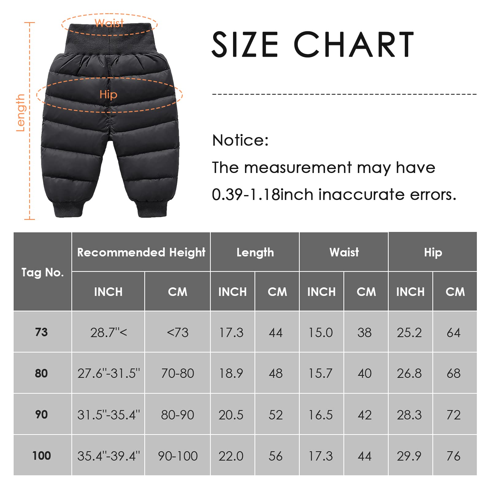 SEAUR Baby Daunenhose Leicht Winterhose Dick Warm Schneehose Kleinkind Winddicht Skihose Outdoorhose - 6 Monate - 2 Jahre - Gr. 68-98